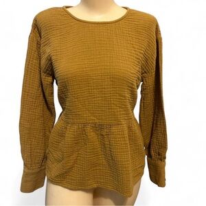 Madewell Textured Tan Long Sleeve Blouse
